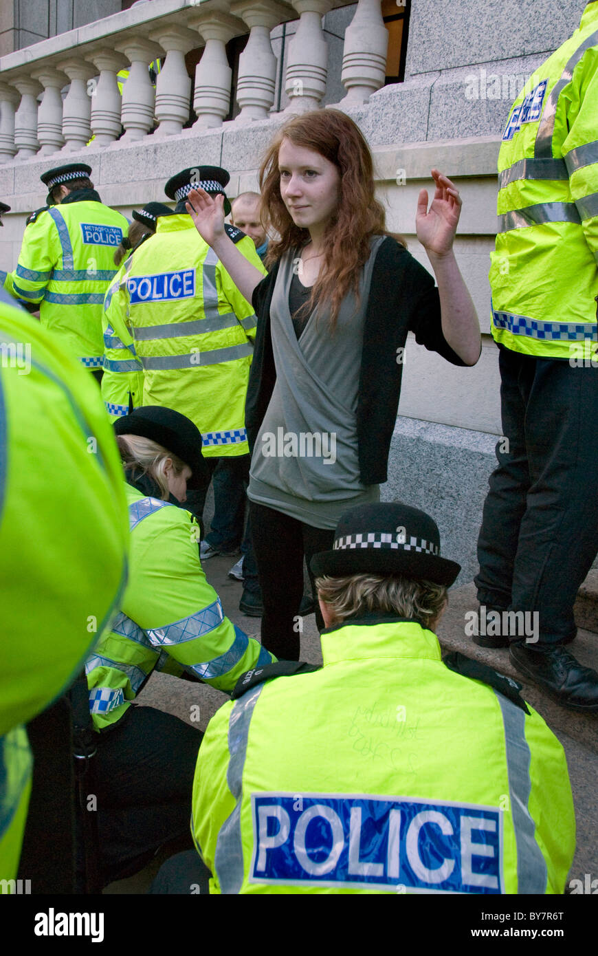 Police stop and searching youths after G20 demonstration Stock Photo