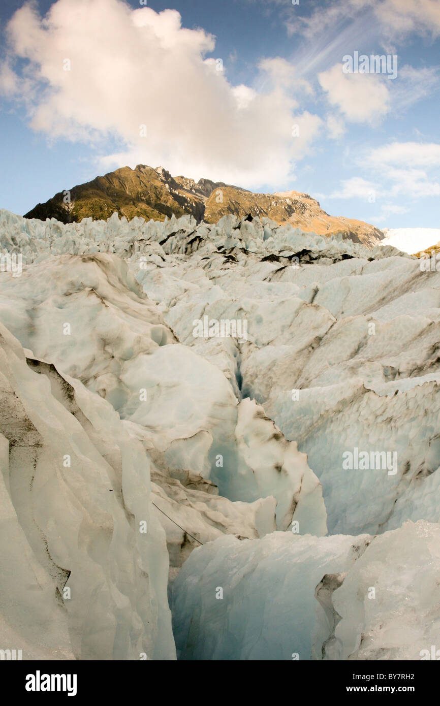 Ice and Landscapes of Fox Glacier, Fox Glacier village, New Zealand Stock Photo