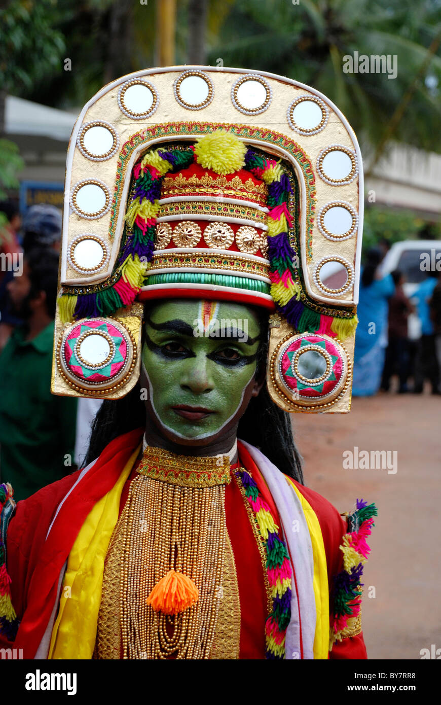 traditional dancers with colourful costumes from a festival in kerala