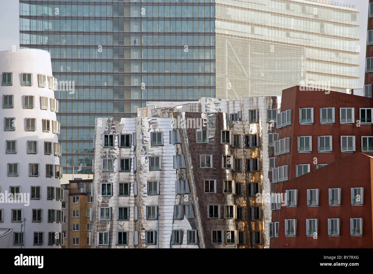 Gehry-Bauten buildings with City Gate office building in background, Medienhafen, Dusseldorf, Germany. Stock Photo
