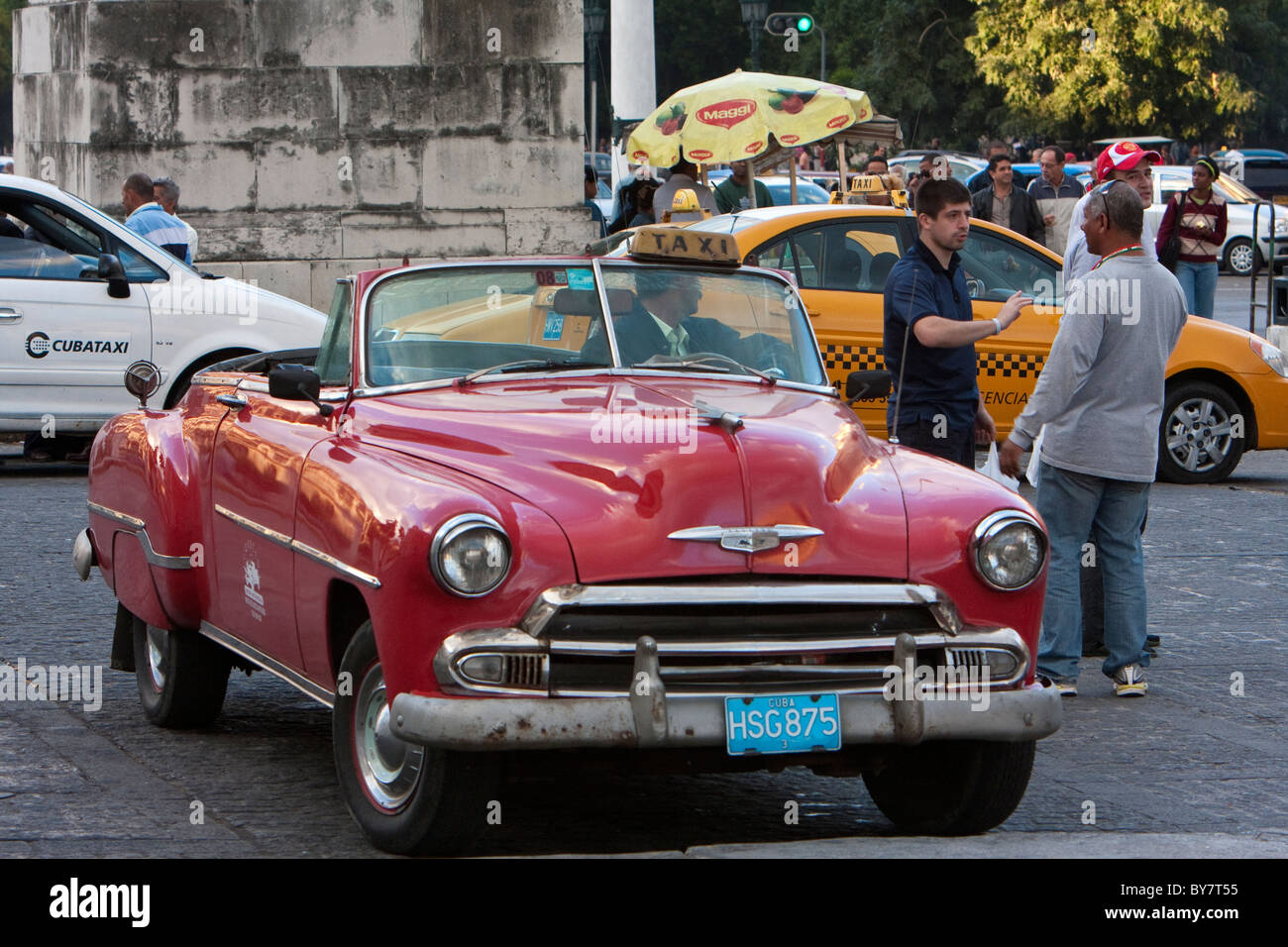 Cuba, Havana. American Cars from the 1950s Serve as Taxis in Cuba. This is a 1951 Chevrolet. Stock Photo