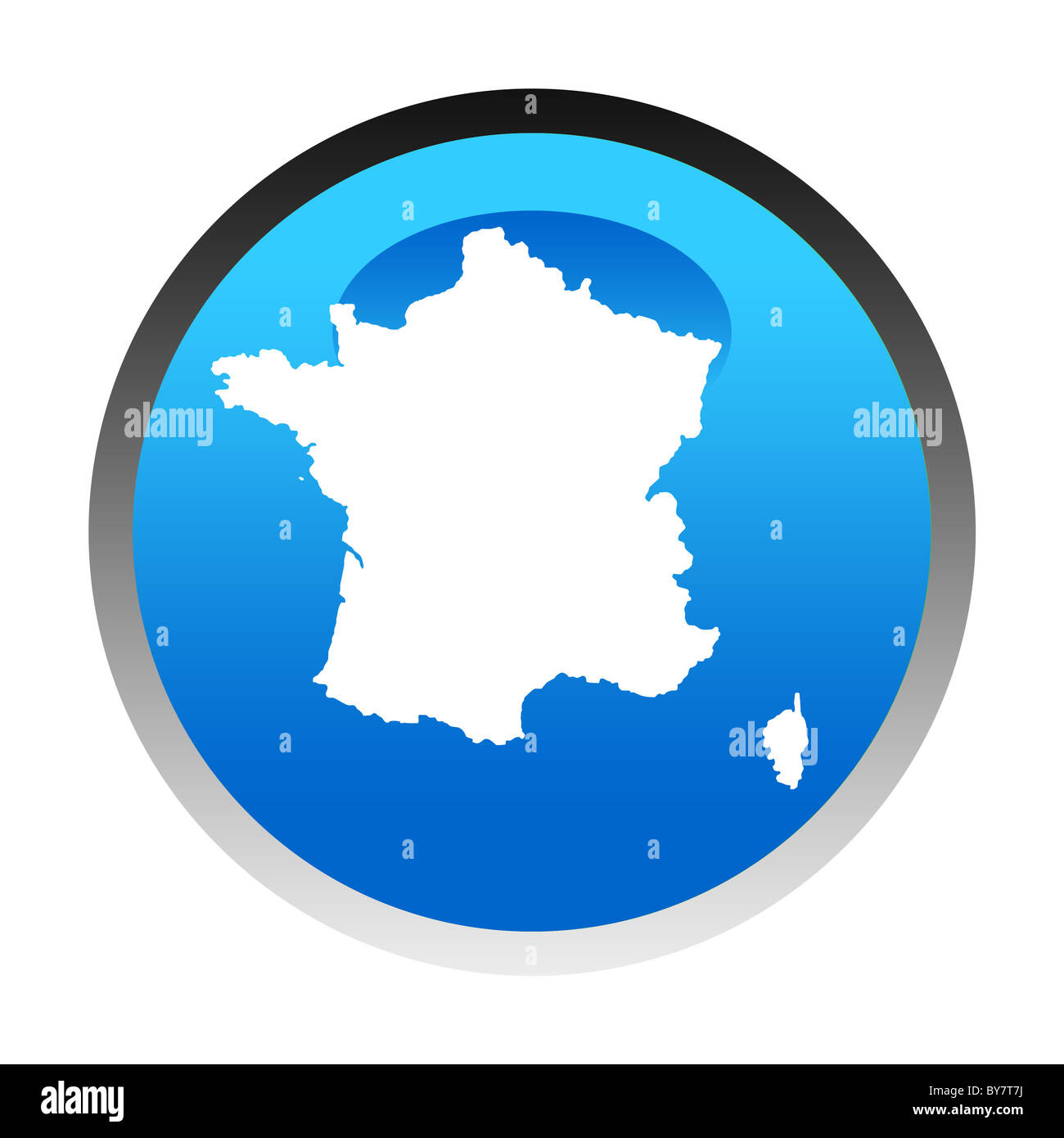 France map blue circular button isolated on white background. Stock Photo