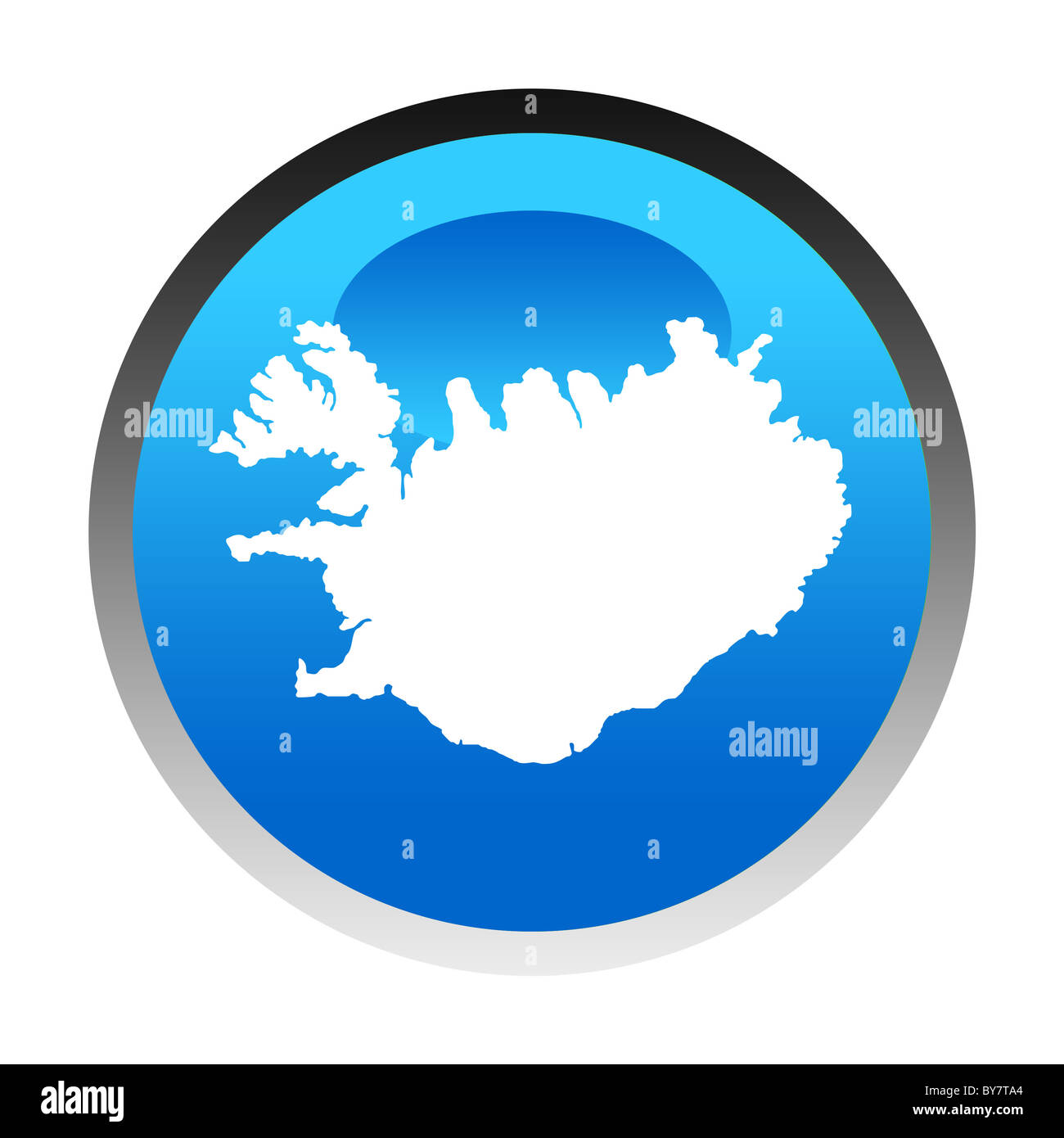 Iceland map blue circular button isolated on white background. Stock Photo
