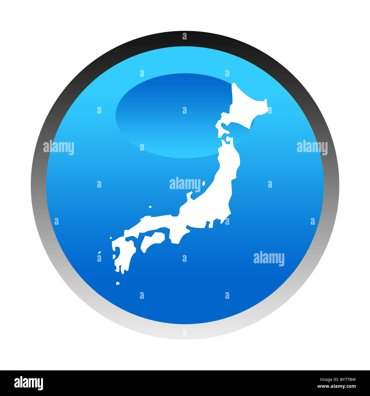 Japan map blue circular button isolated on white background. Stock Photo