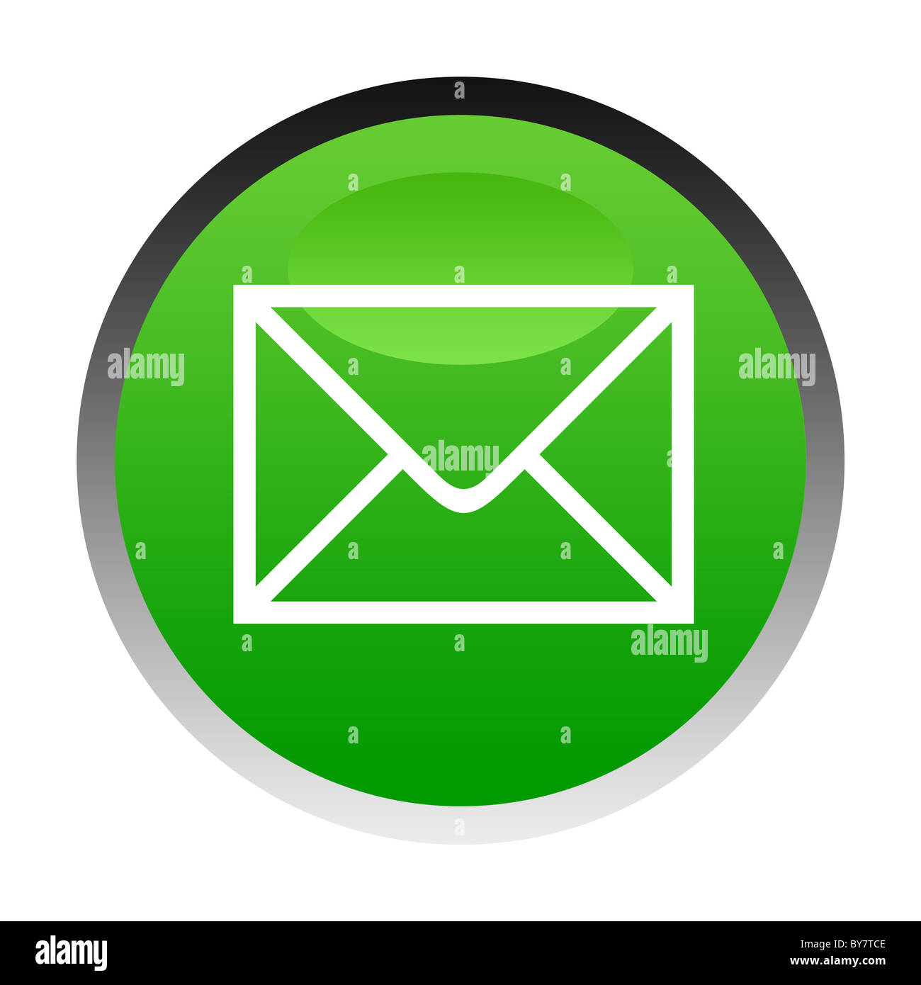 Illustration of green email or post button isolated on white background. Stock Photo