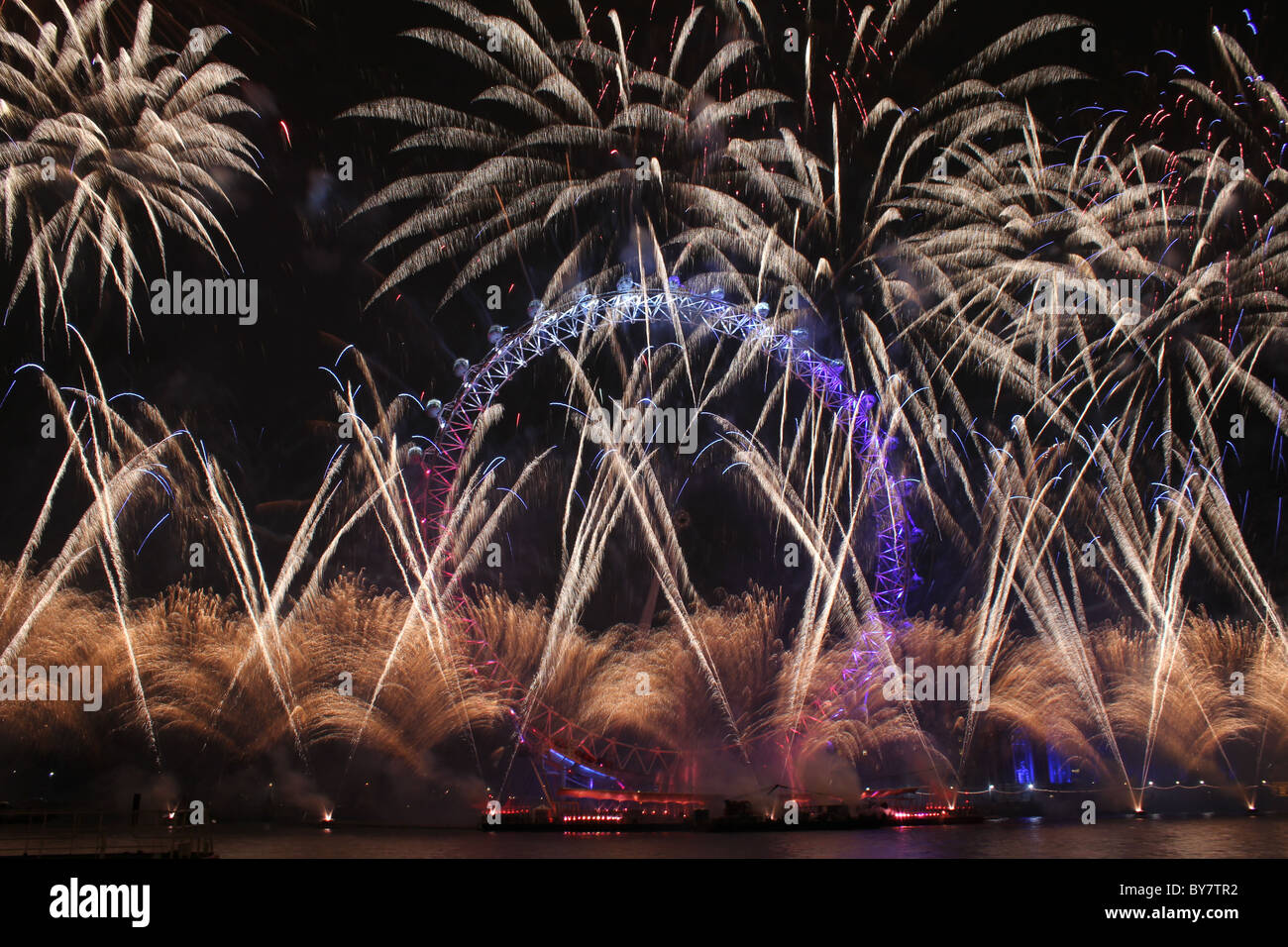 2011 new year Firework display at London Eye, England, UK Stock Photo