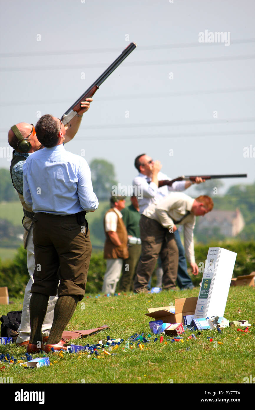 A clay pigeon charity shoot event at Kegworth in 2010. Showing competitors shooting clay pigeons