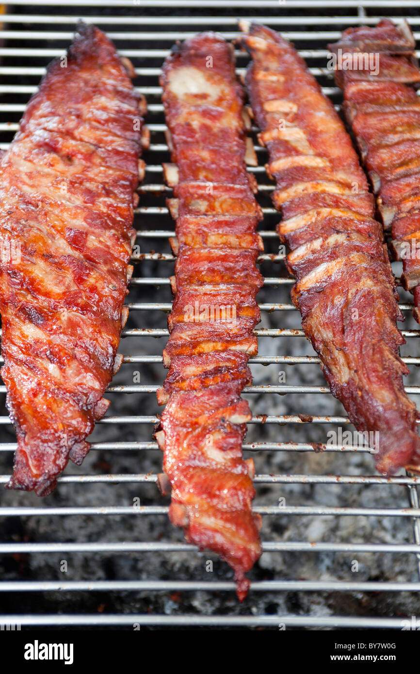 Pork Ribs on Grill at Food stall Patong Beach Phuket Thailand Stock