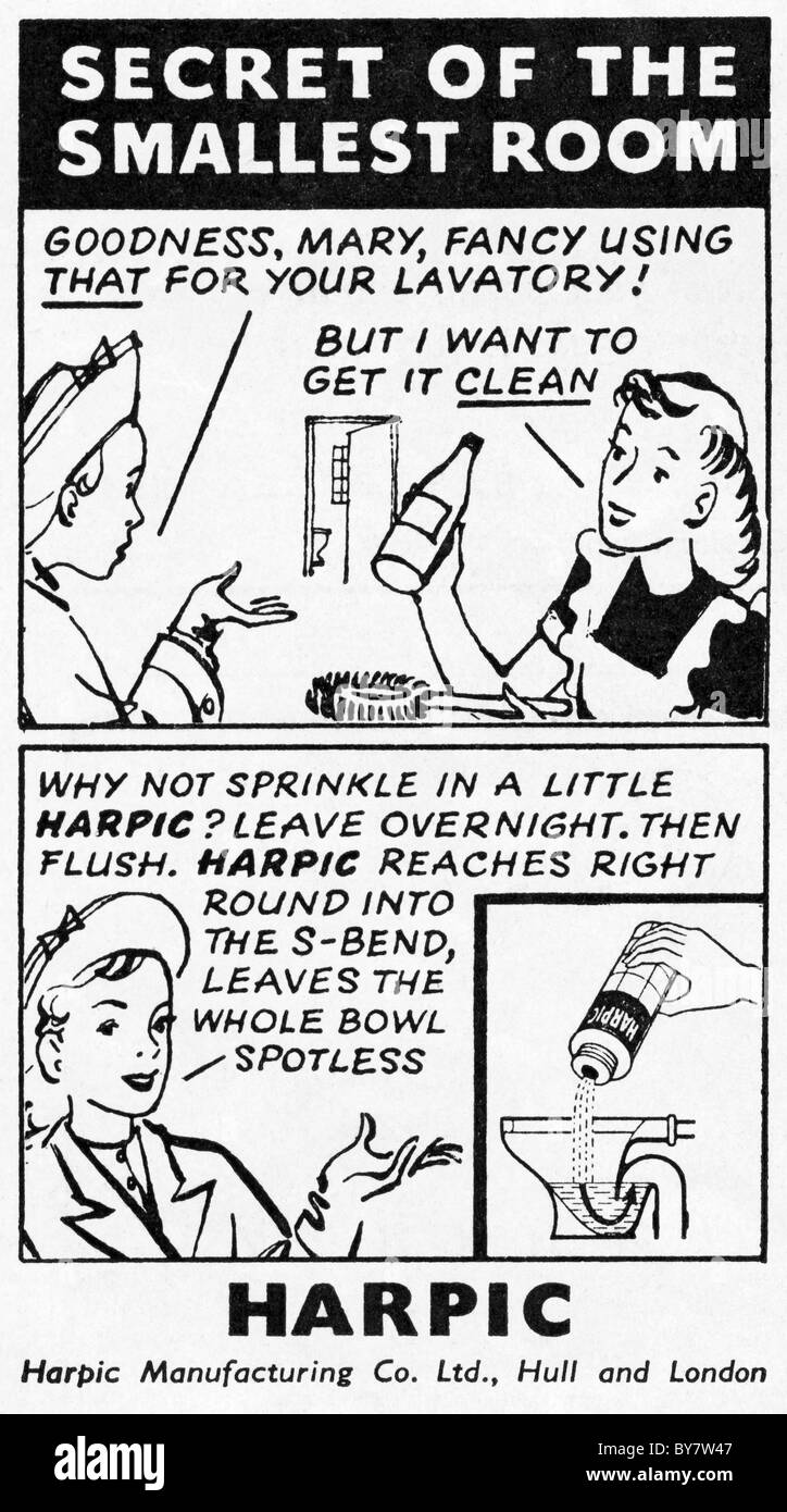 1940s advertisement for HARPIC toilet cleaner in women's home economics magazine Stock Photo