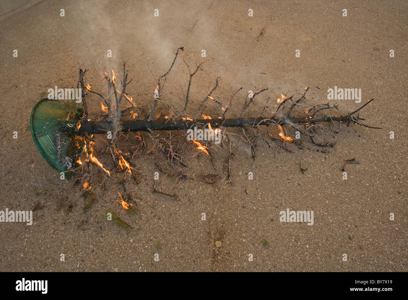 burning Christmas tree on the ground Stock Photo Alamy