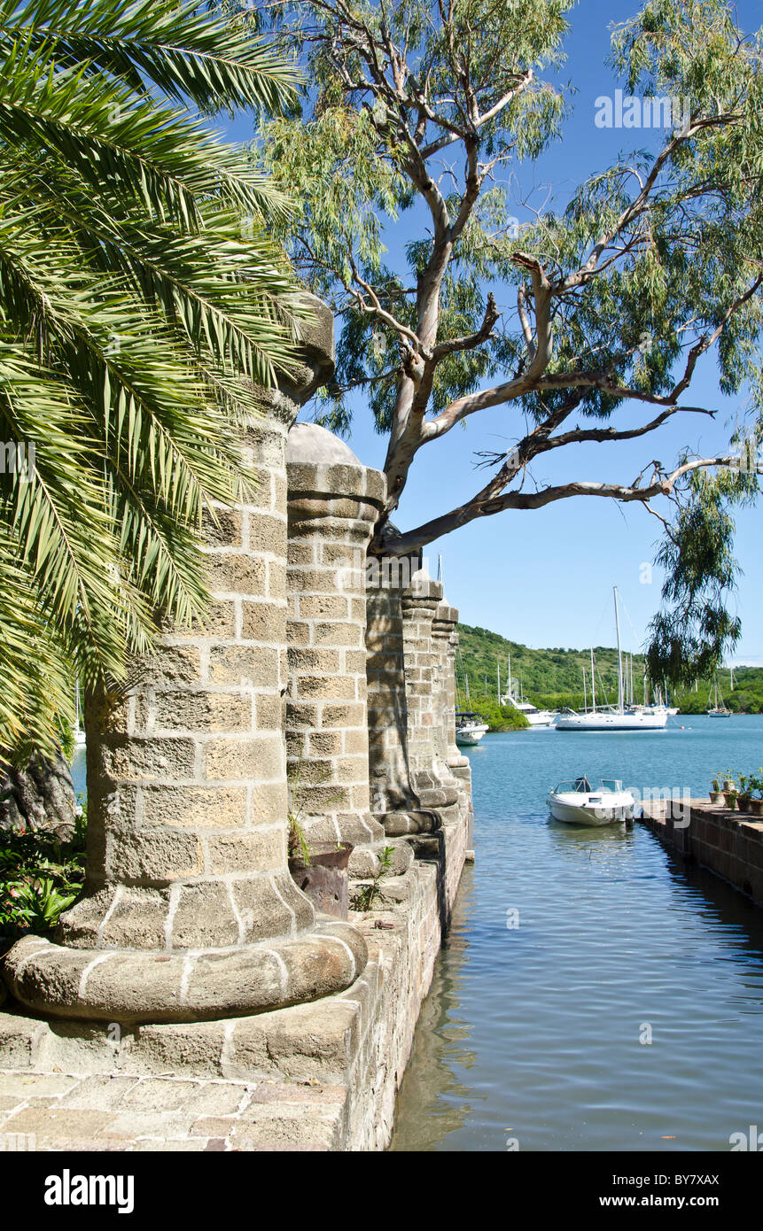 Admiral's Inn Hotel boat house round pillars at Nelsons Dockyard