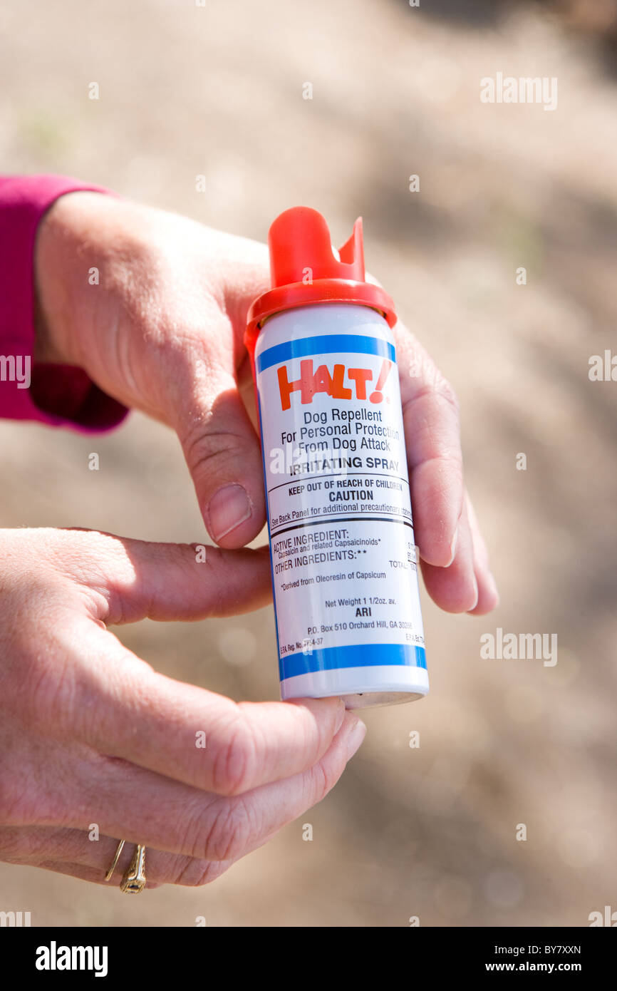 HALT protective pepper spray container Stock Photo