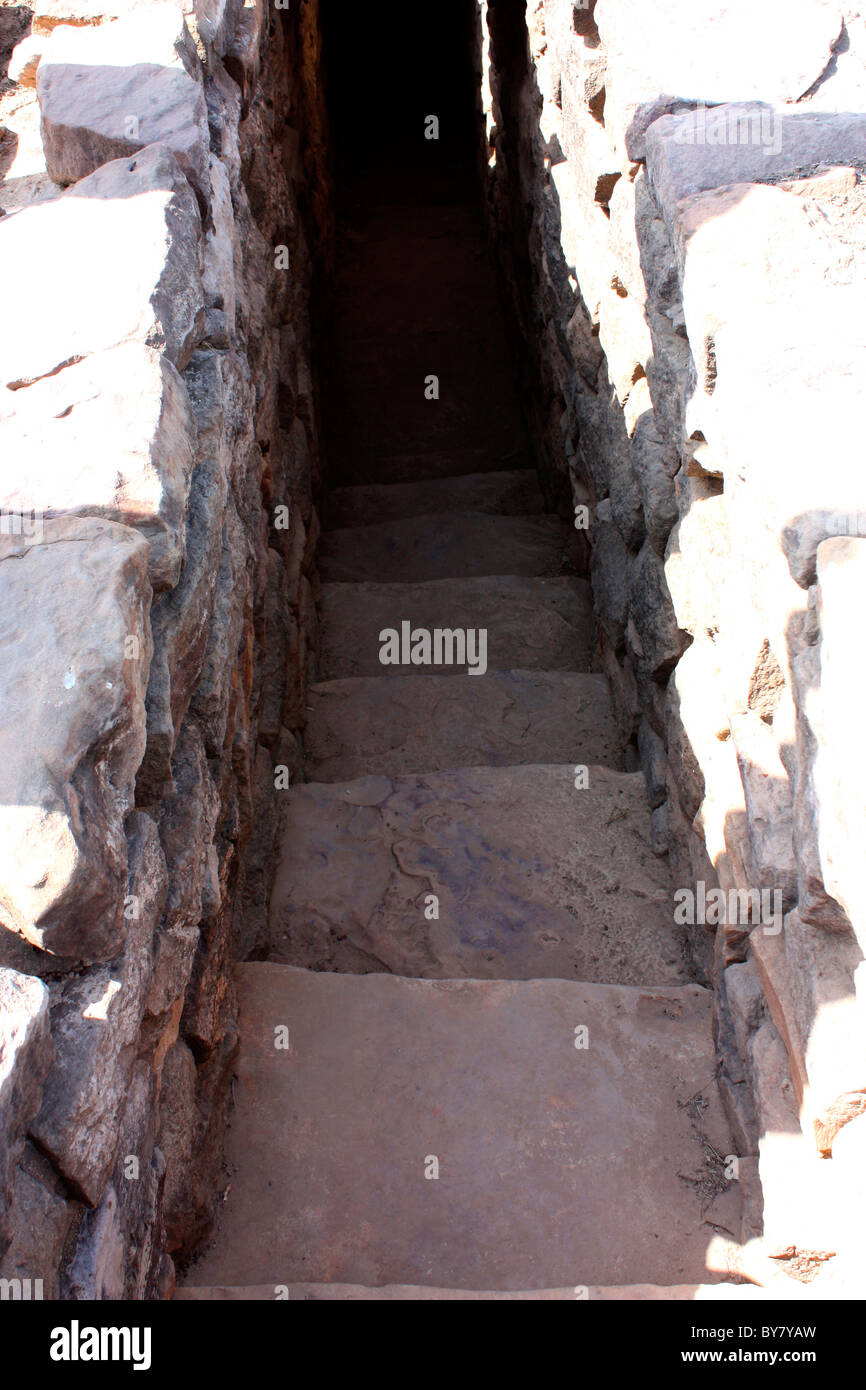 A stone steps leading to underground water reservoir in excavated site of Harappan site of Indus valley civilisation,india Stock Photo