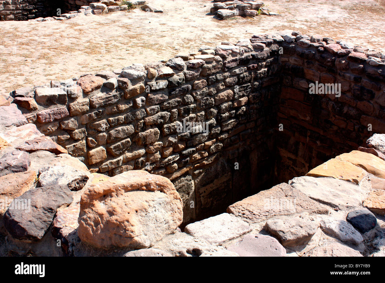 A brick water tank at the Excavated ruins of Harrappa civilisation at Dholavira, anicient site of Indus valley civilisation, Stock Photo