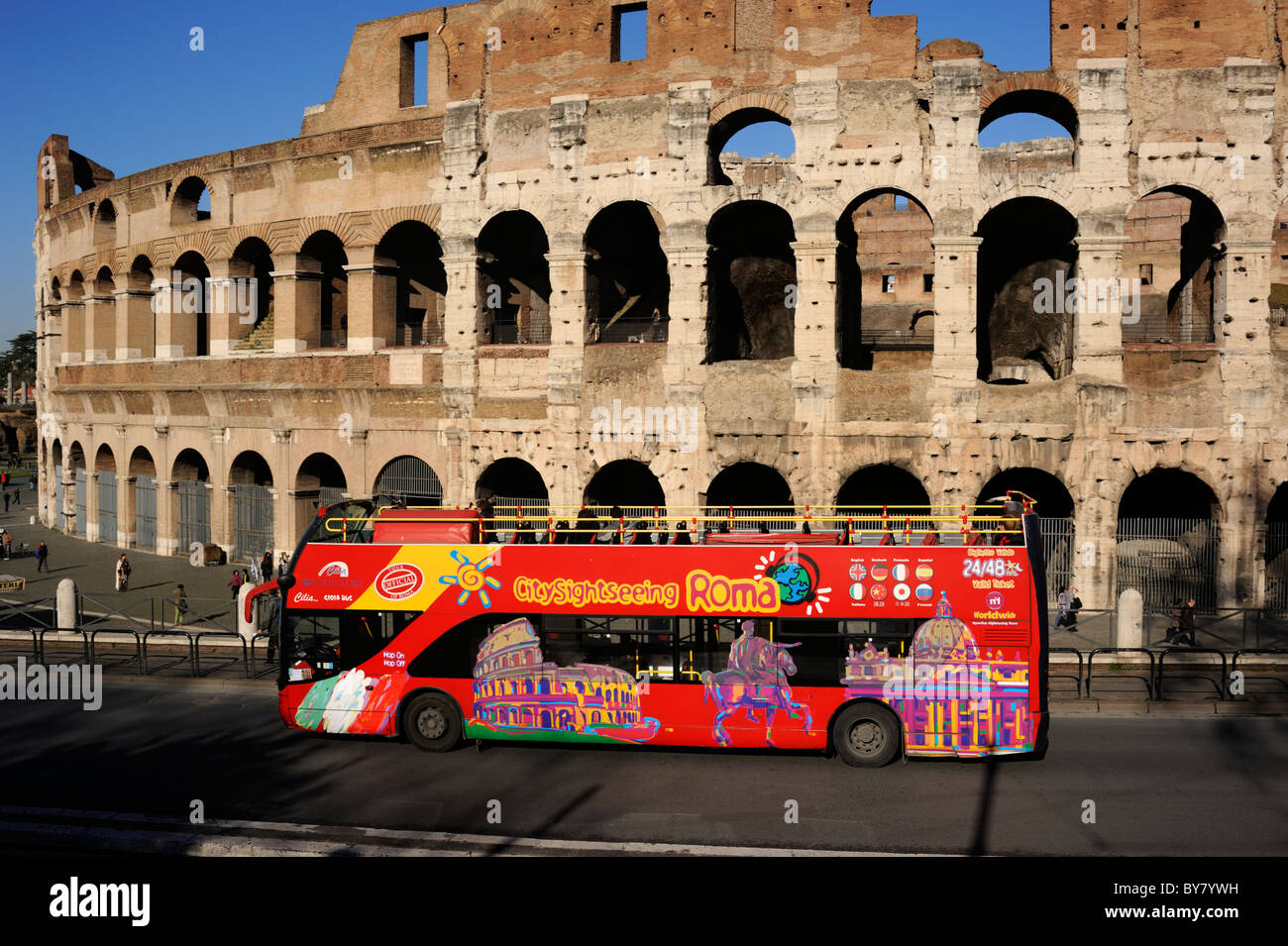 italy, rome, colosseum, tourist bus Stock Photo