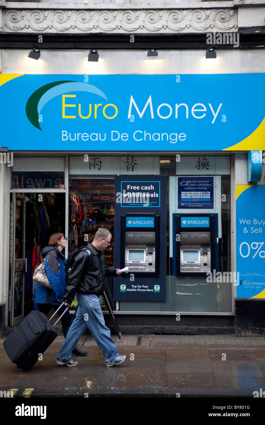 Euro Money Bureau De Change Kiosk And Cash Point Atm Machines Stock Photo Alamy