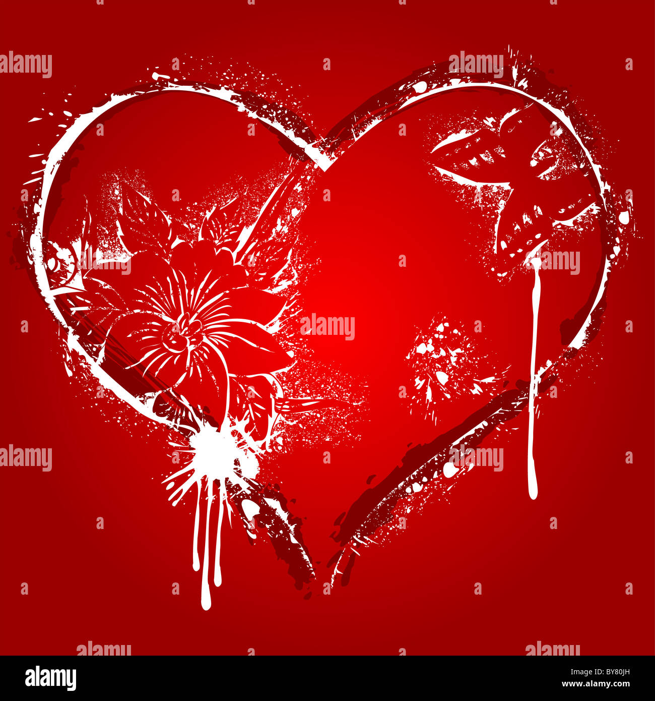 Grunge Valentines day theme with heart and butterfly, element for ...