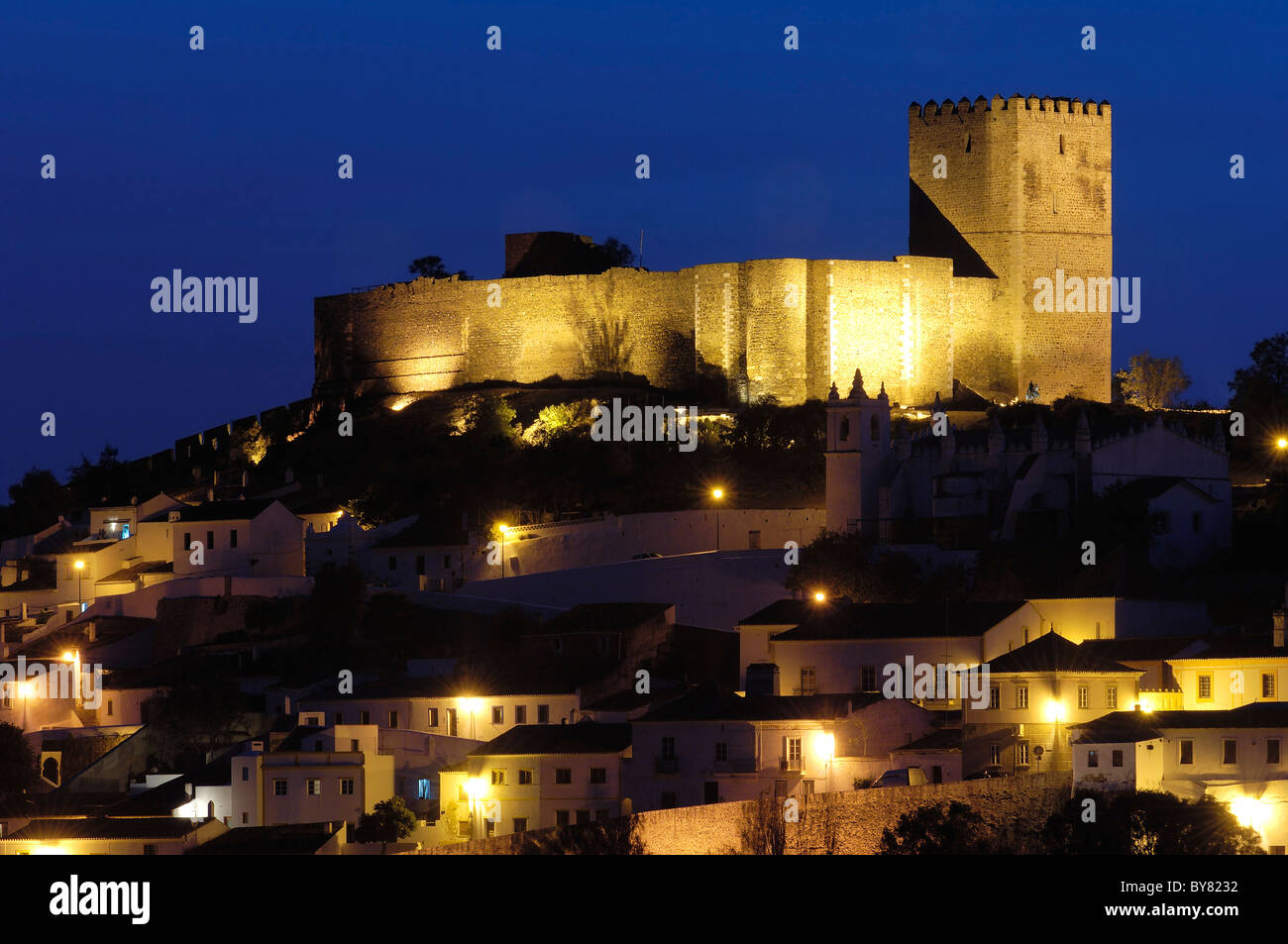 Mertola Castle at Dusk. Alentejo. Portugal Stock Photo - Alamy