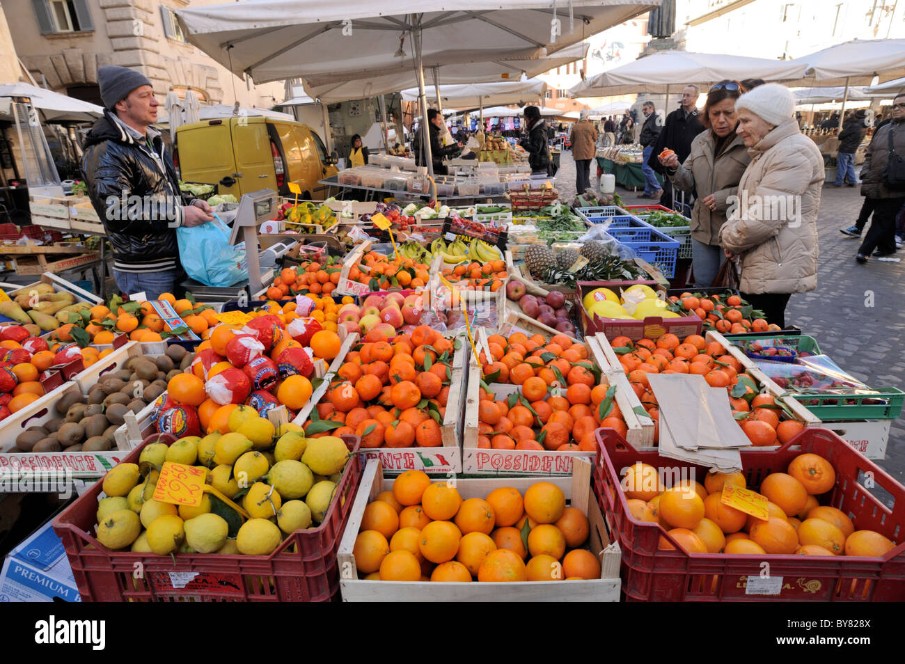 Italy, Rome, Campo de' Fiori, food market stalls Stock Photo