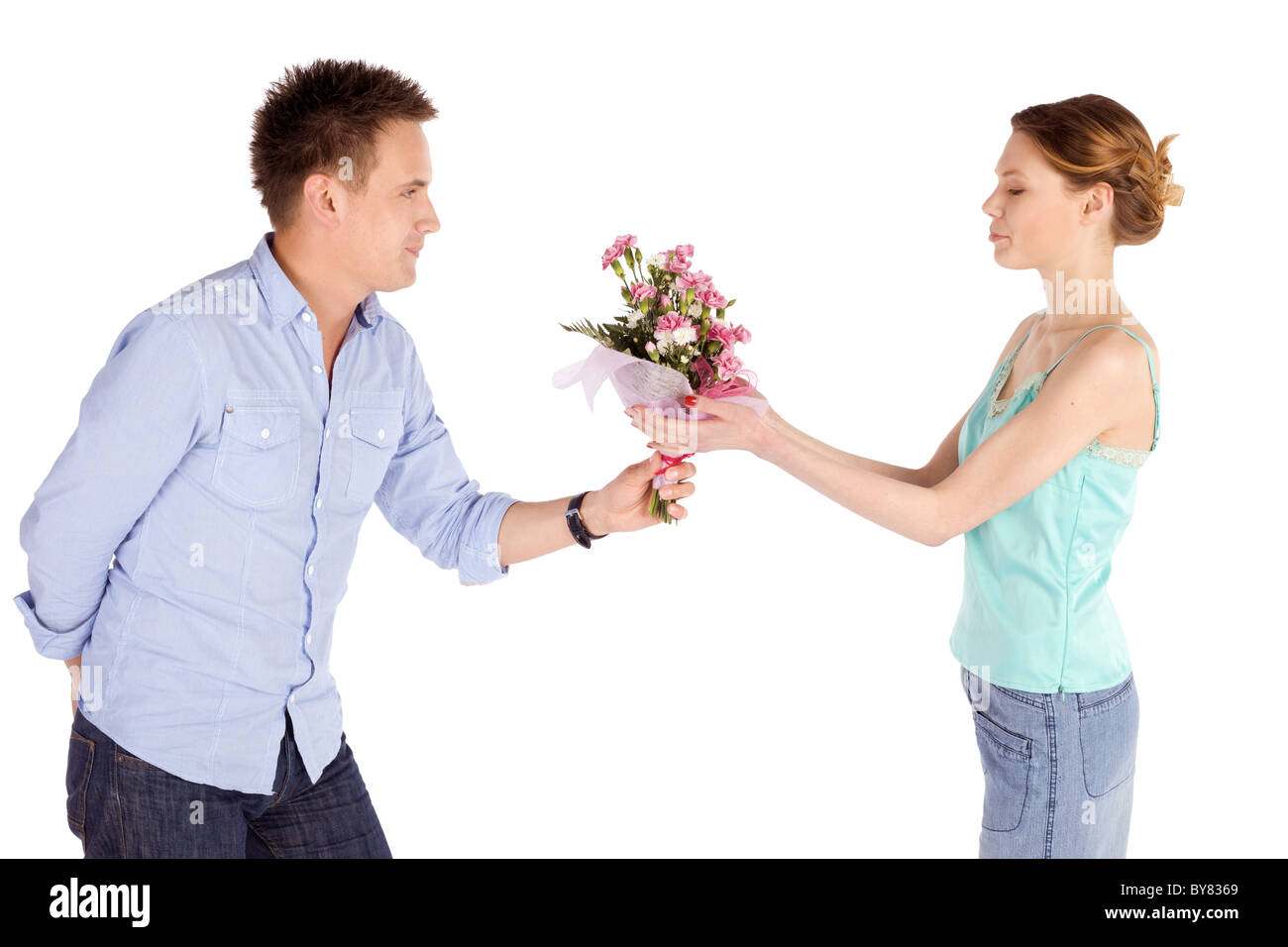 Girl Giving Flowers Gift Guy High Resolution Stock Photography and Images -  Alamy