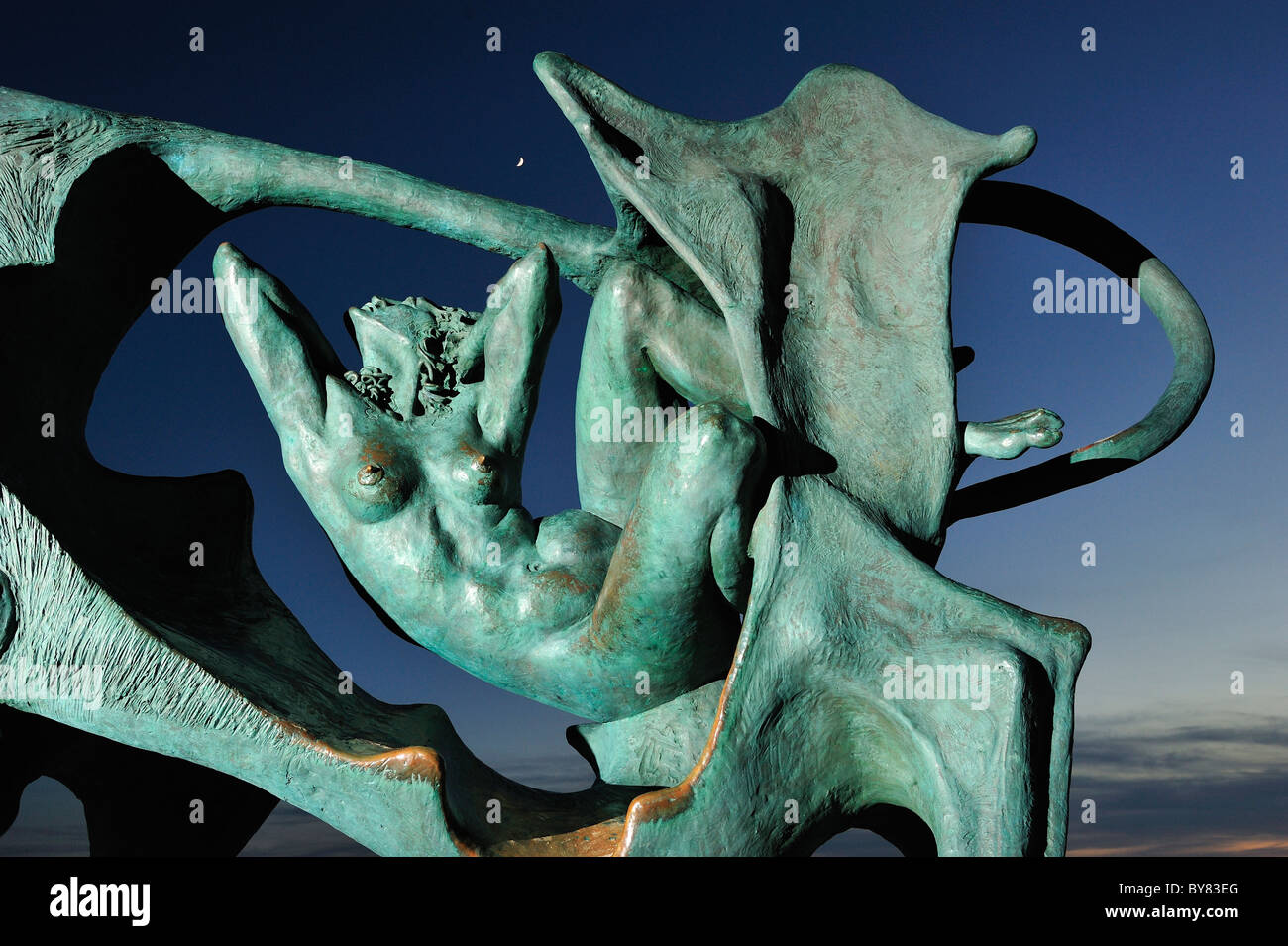 Pasiphae Statue on the beach of Vilanova i la Geltrú. Oscar Estruga. Stock Photo