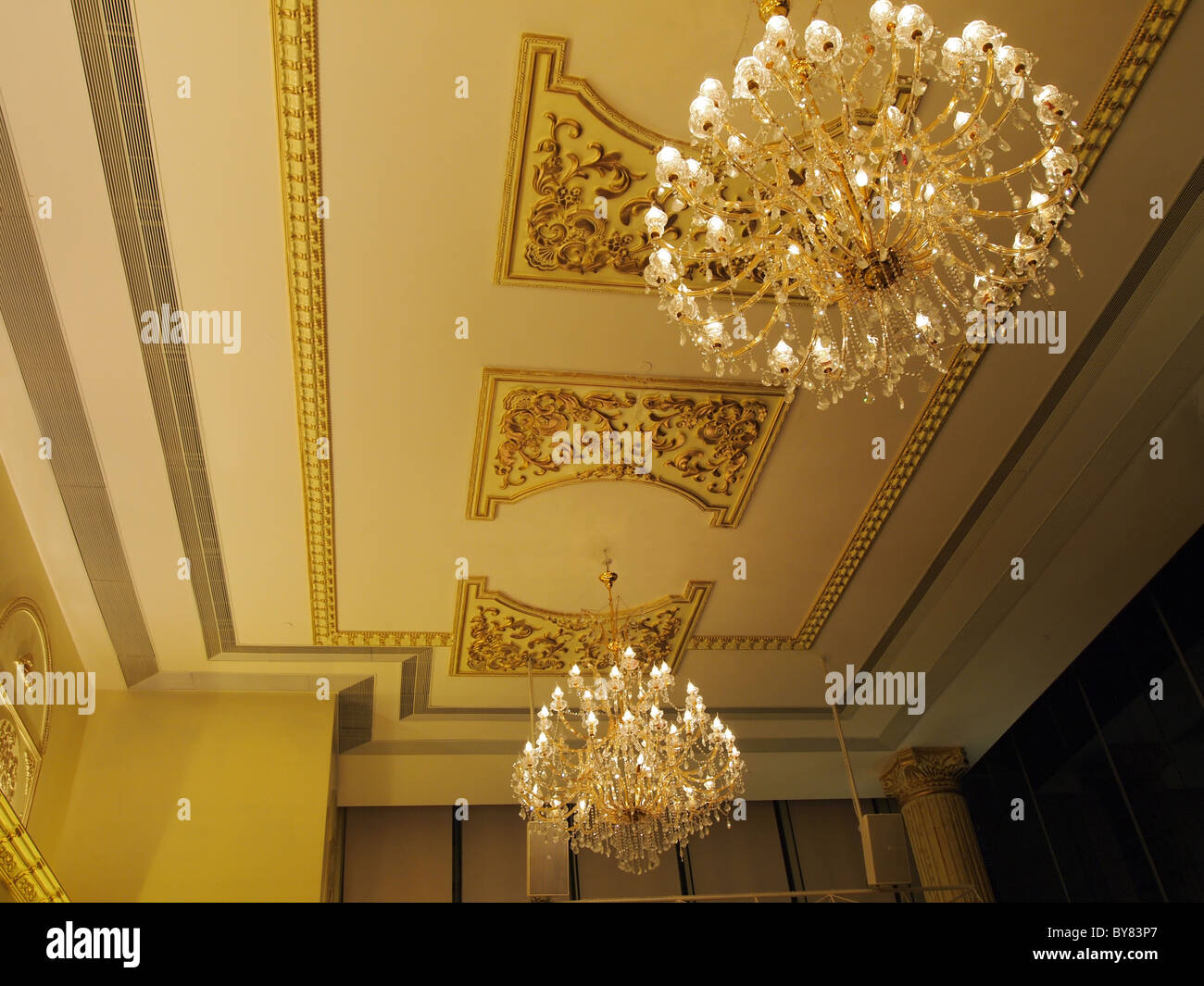 Elegance Chandelier hanging at ceiling Stock Photo