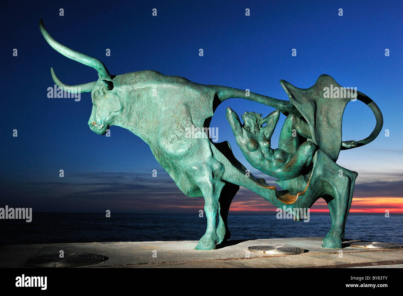 Pasiphae Statue on the beach of Vilanova i la Geltrú. Oscar Estruga. Stock Photo