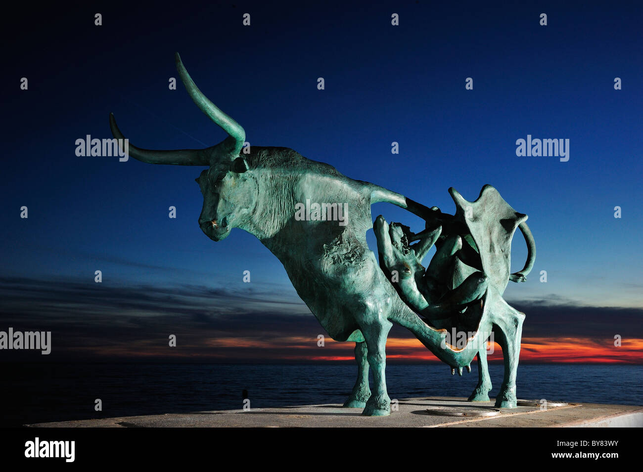 Pasiphae Statue on the beach of Vilanova i la Geltrú. Oscar Estruga. Stock Photo