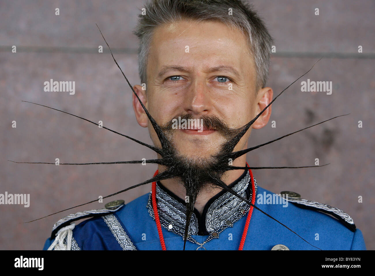 A competitor at the World Beard and Moustache Championships in Brighton, England. Picture by James Boardman. Stock Photo