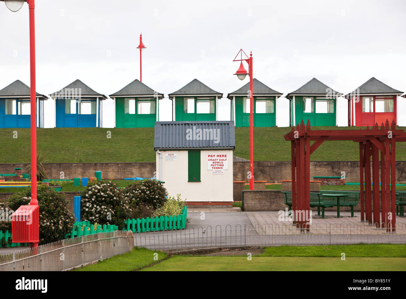 Beach Huts in Mablethorpe Lincolnshire UK Stock Photo