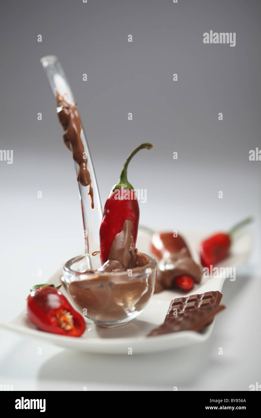 chilly peppers chocolate Stock Photo