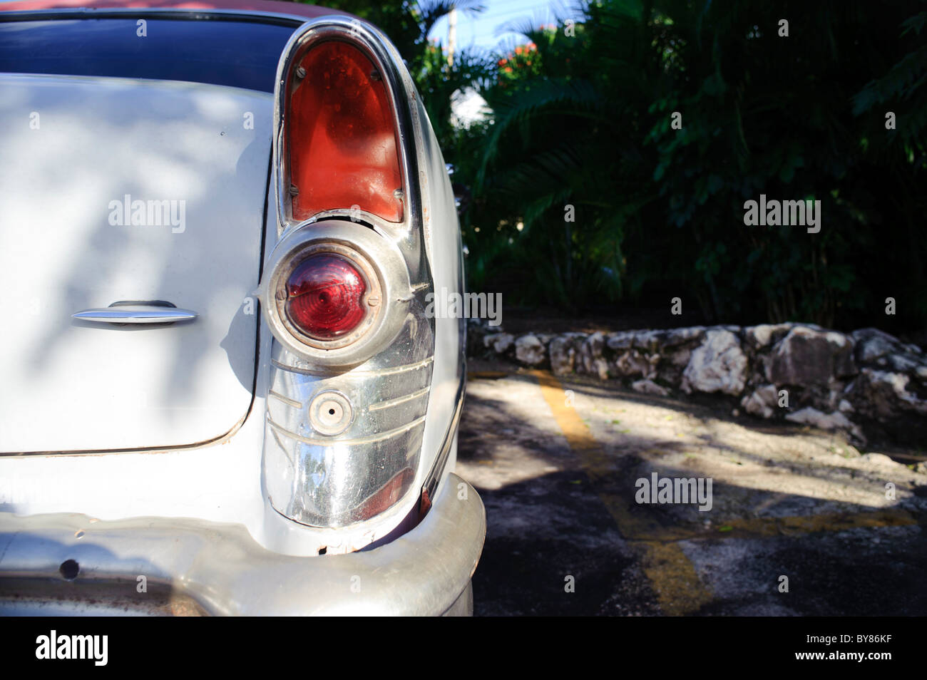 Detail of flashing and brake light on an old classic american car in Cuba Stock Photo