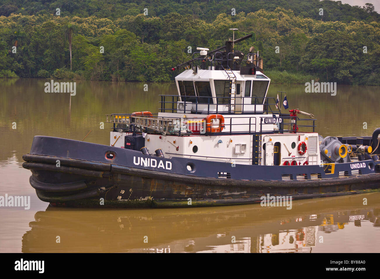 PANAMA - Tug boat on Panama Canal Stock Photo