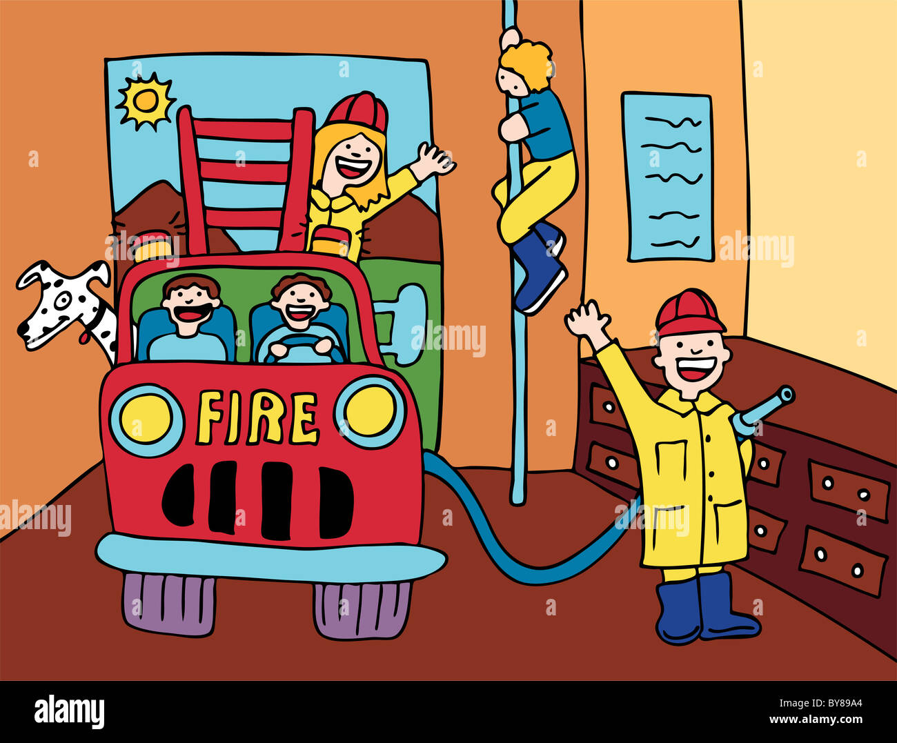 Firefighters hang out at their firehouse Stock Photo Alamy