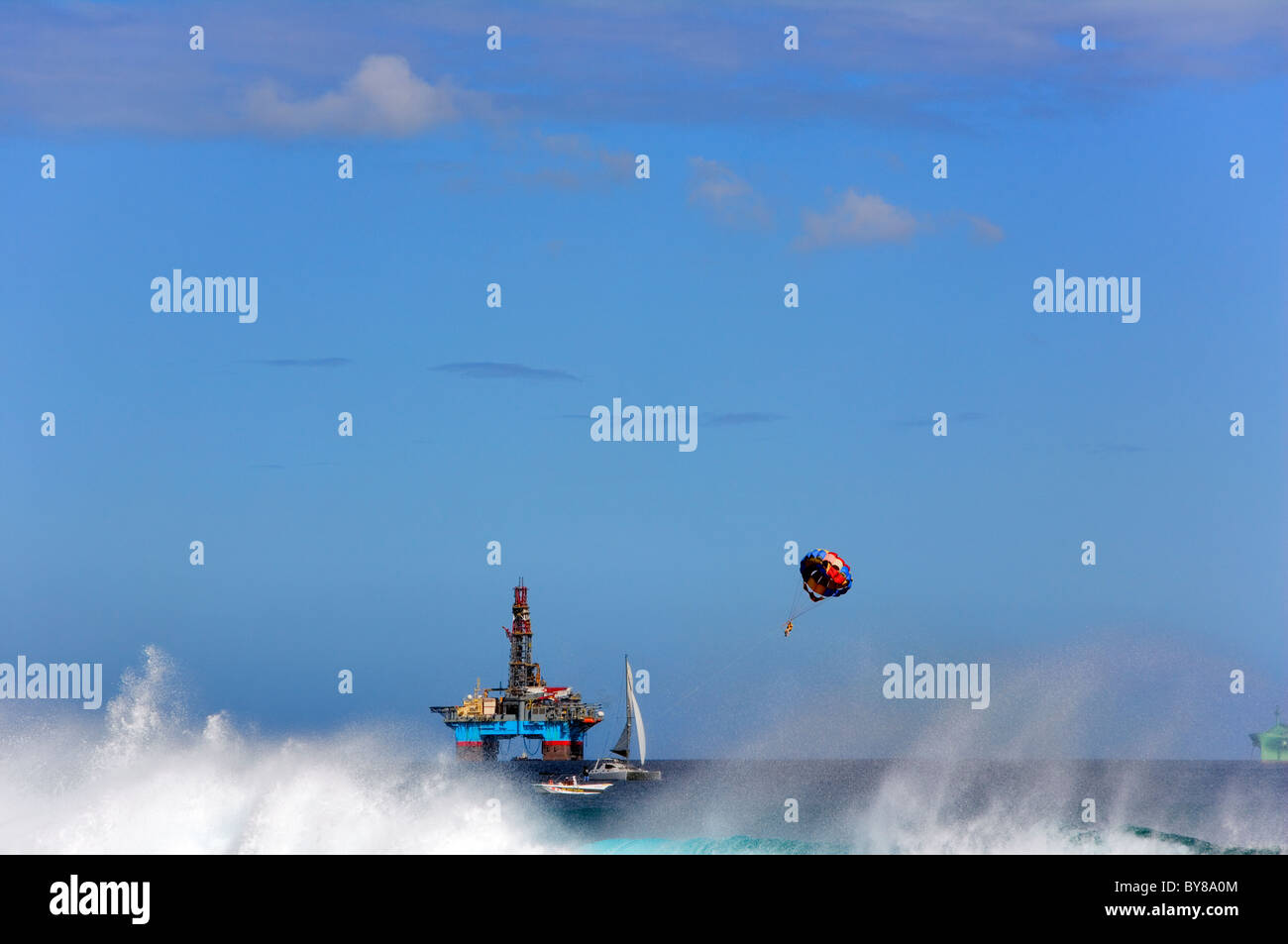 Seascape waters-ports and Mearsk Deliverer rig, Balaclava, Mauritius Stock Photo
