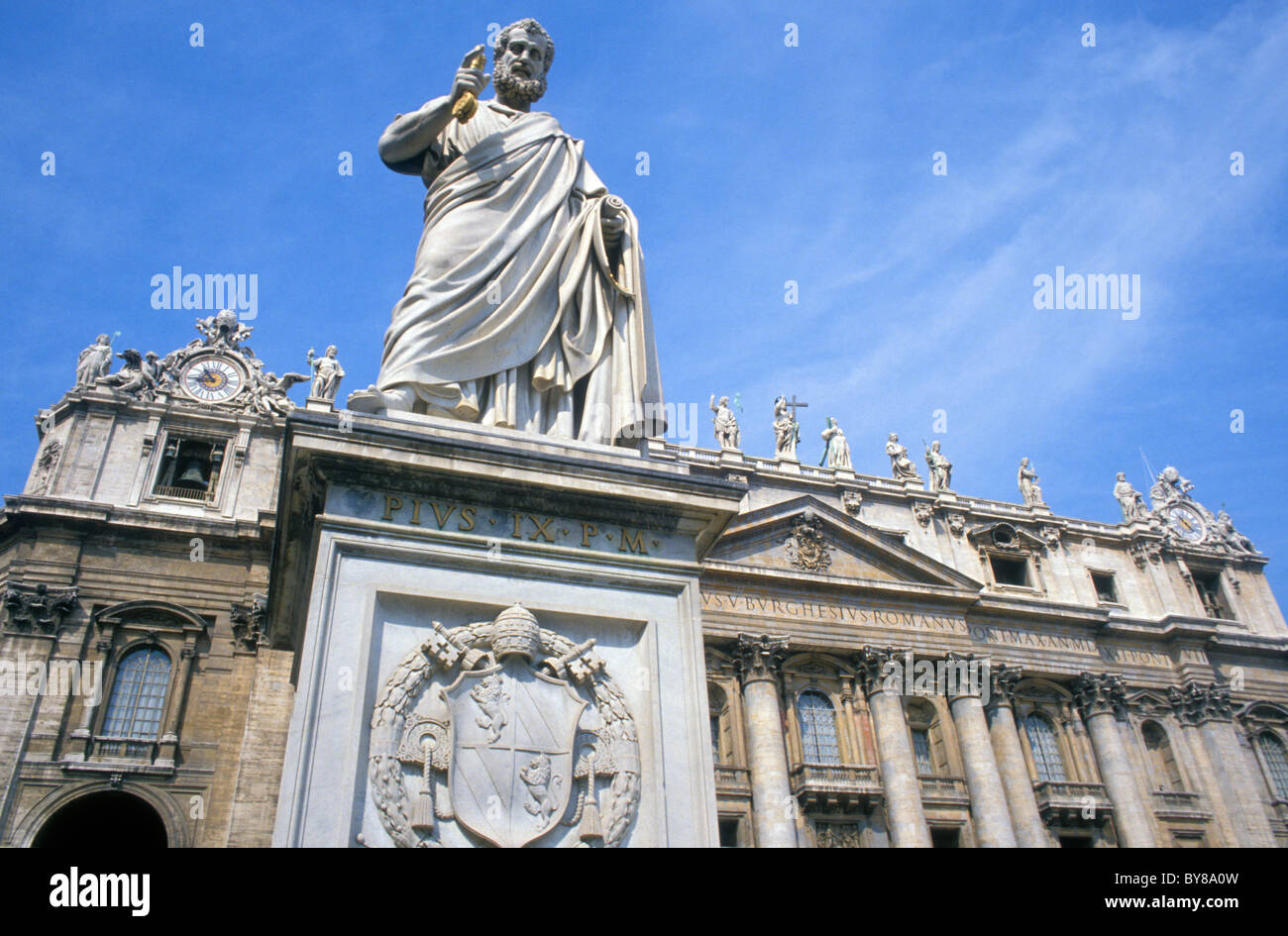 STATUE, ST. PETER ' S BASILICA, ST. PETER ' S SQUARE, ROME, ITALY Stock