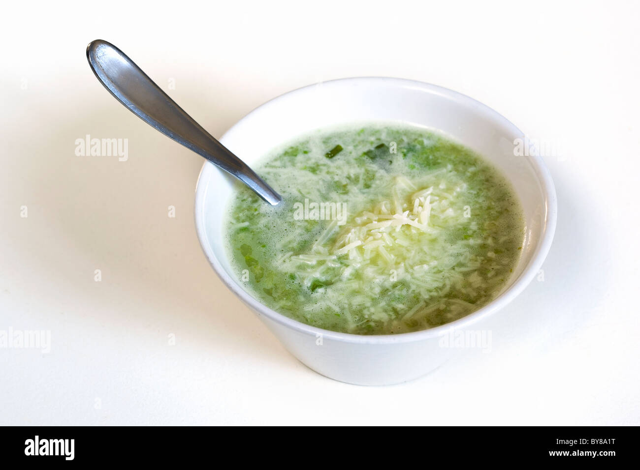 Homemade Celery Soup in a white bowl Stock Photo