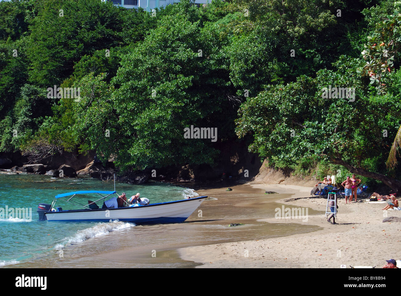 View along the beach, Kingstown, St. Vincent and the Grenadines, Caribbean, West Indies. Stock Photo