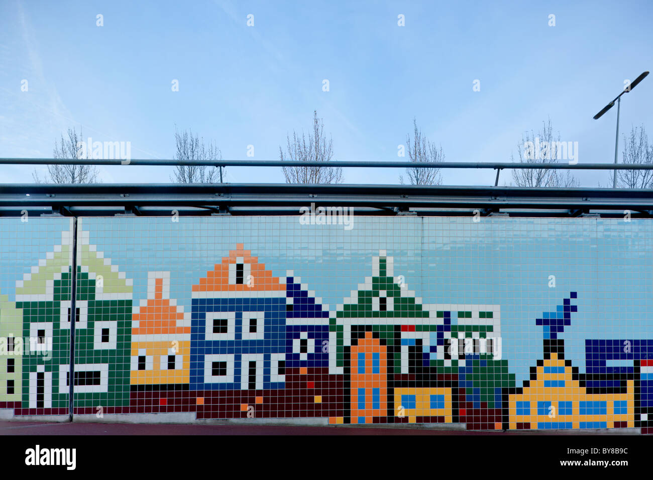 Zaandam, Holland. Wall of the so-called Pixel Poort  Bicycle Tunnel. Connecting Amsterdam and Zaandam.  The Netherlands Stock Photo