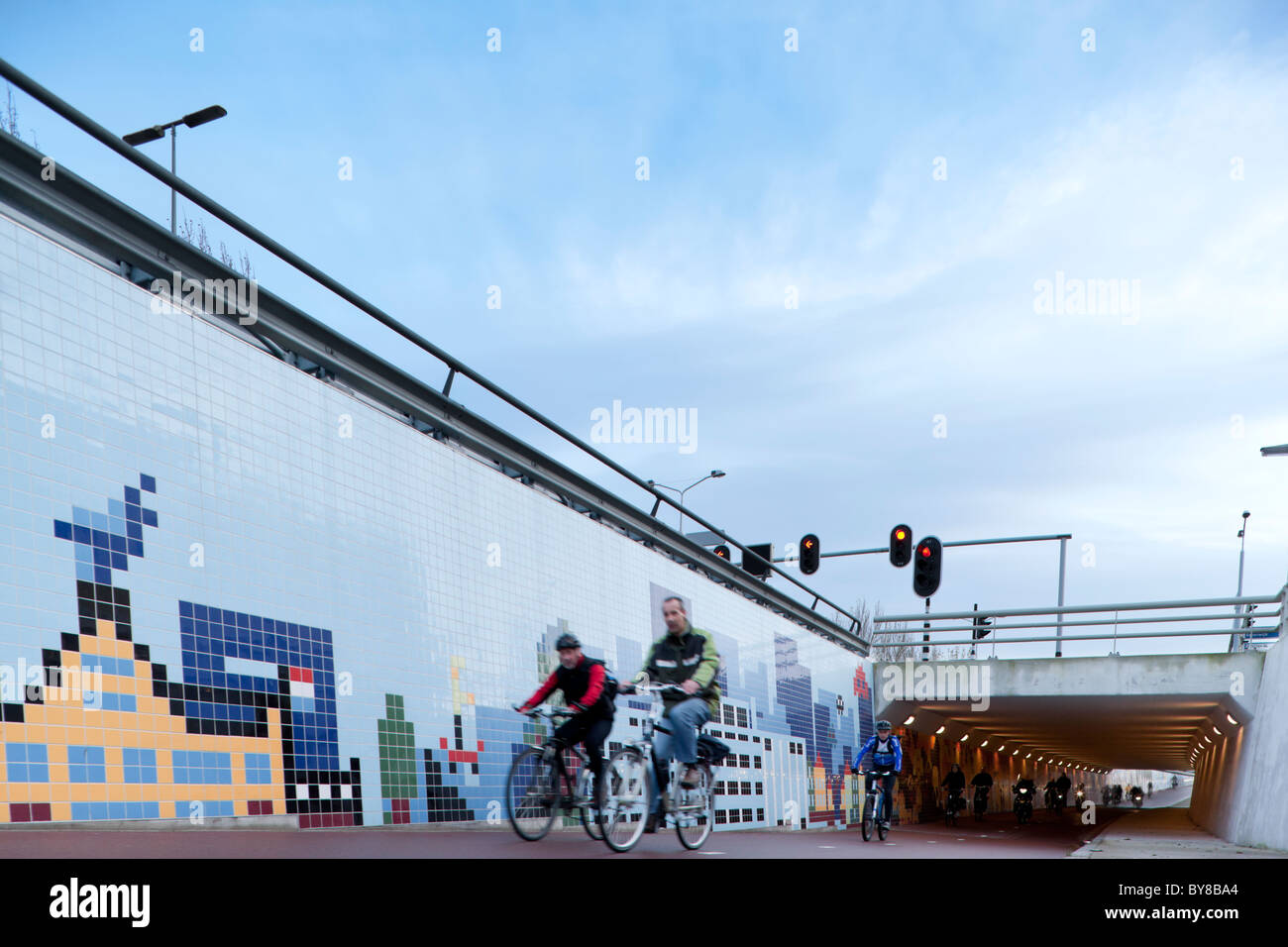 Zaandam, Holland. The so-called Pixel Poort  Bicycle Tunnel. Connecting Amsterdam and Zaandam.  The Netherlands Stock Photo
