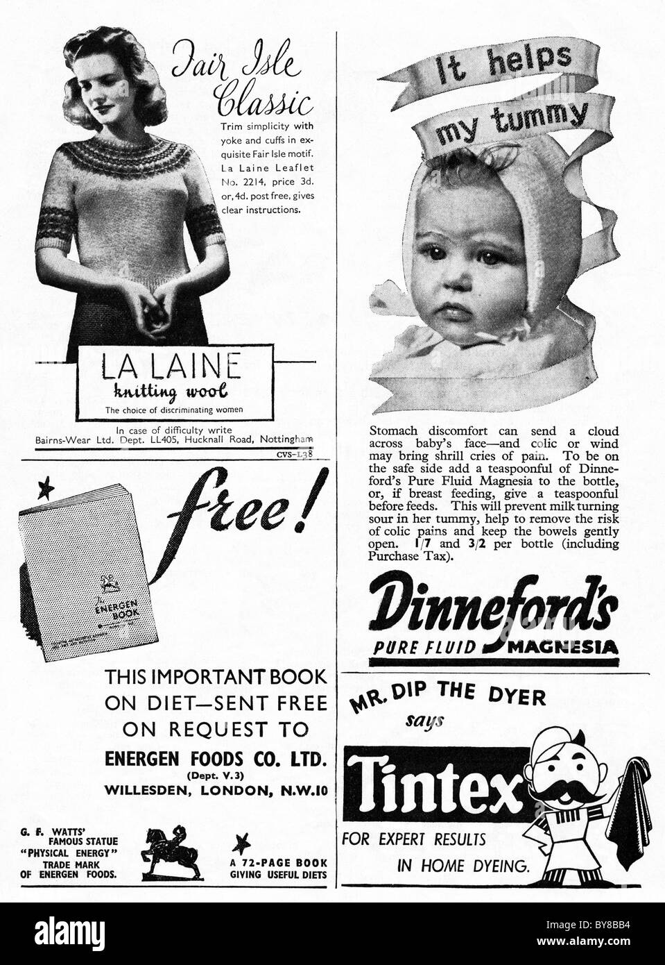 1940s full page of typical advertisements of the period in women's home economics magazine Stock Photo