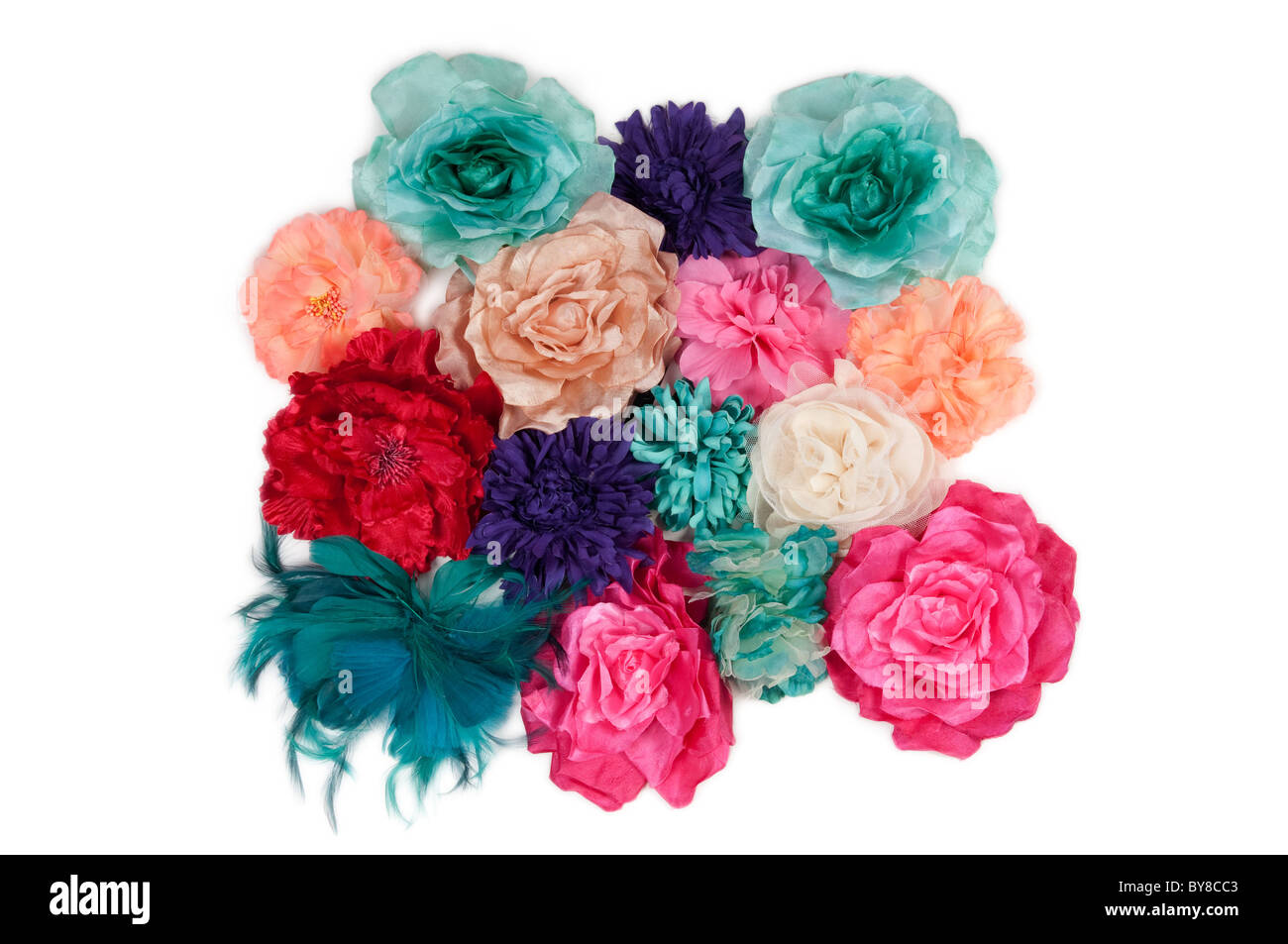 image background colorful multicolored small artificial flowers in a basket  Stock Photo - Alamy