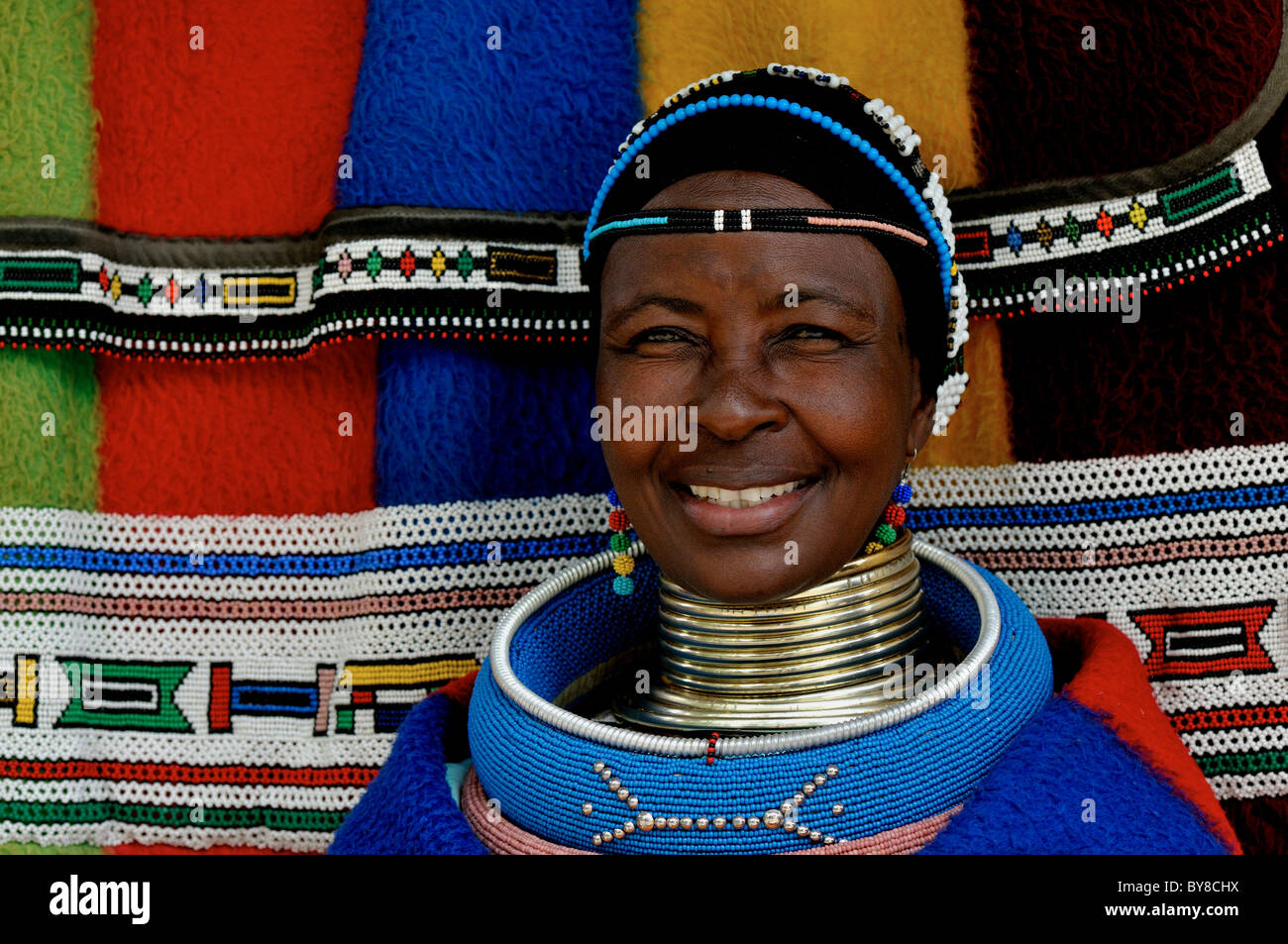 Tribal folk ornaments worn by South African Ndebele women Stock