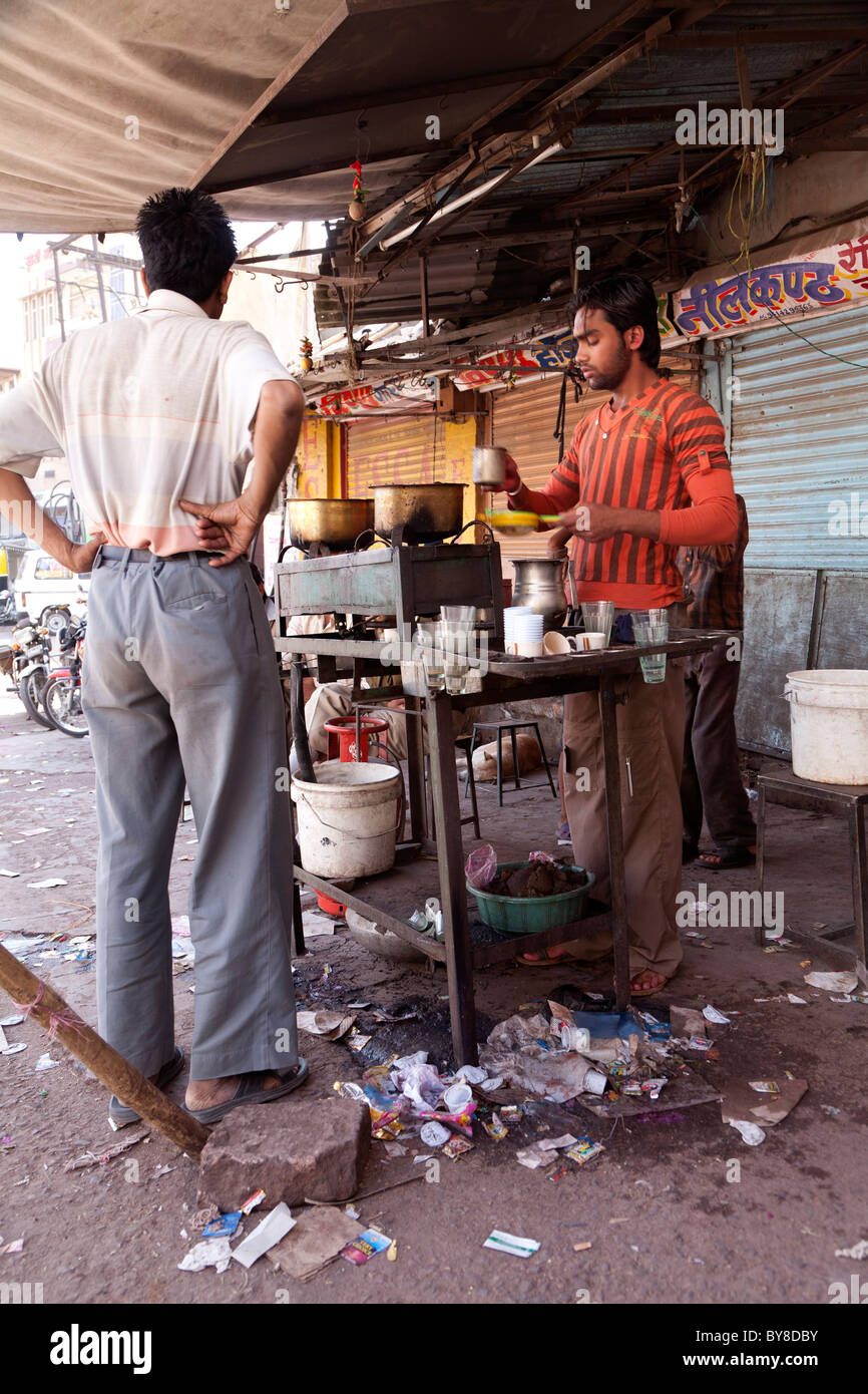 India, Rajasthan, Jodhpur, Tea stall selling the commonly known drink 'chai' Stock Photo