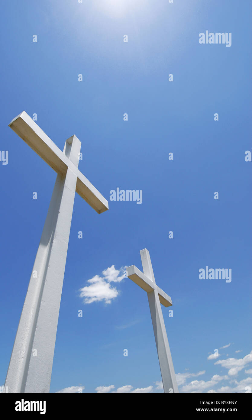 Beautiful cross statues under sunny blue sky Stock Photo - Alamy