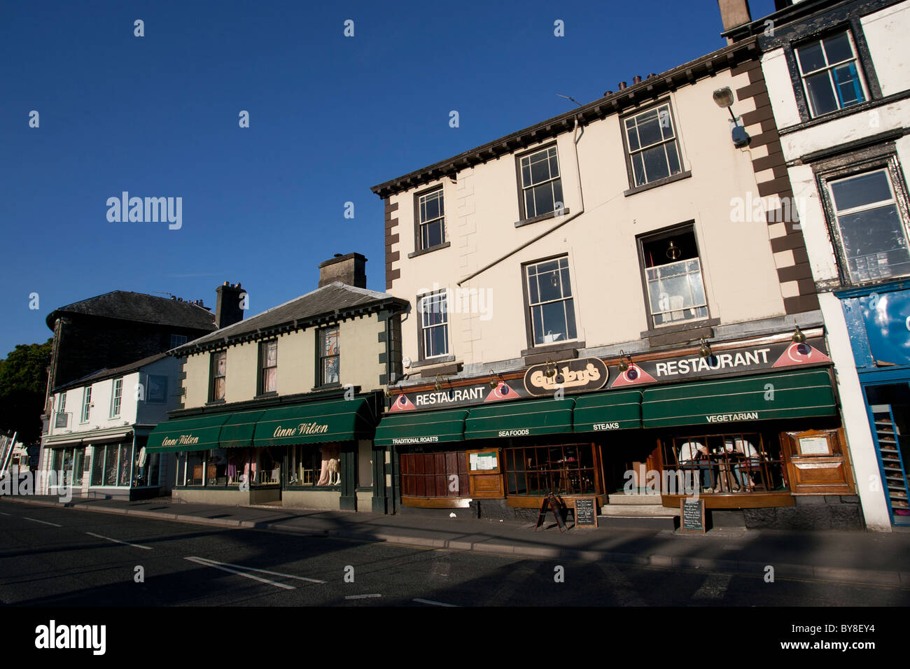 Shops around Bowness on Windermere Stock Photo Alamy