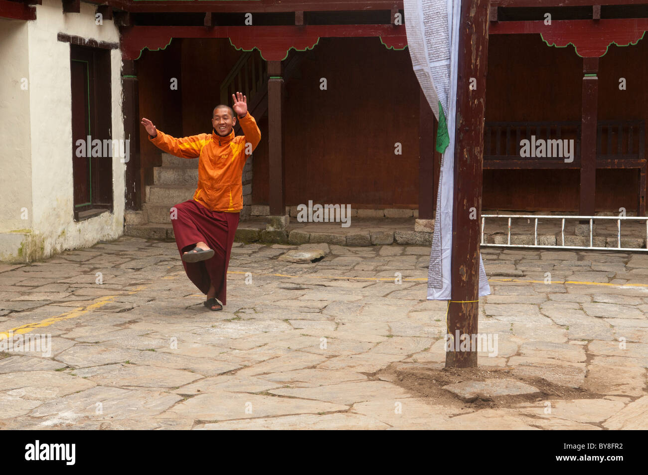 Monk Rimdo monk dancing in preparation for the Mani Rimdu Festival at Tengboche ...