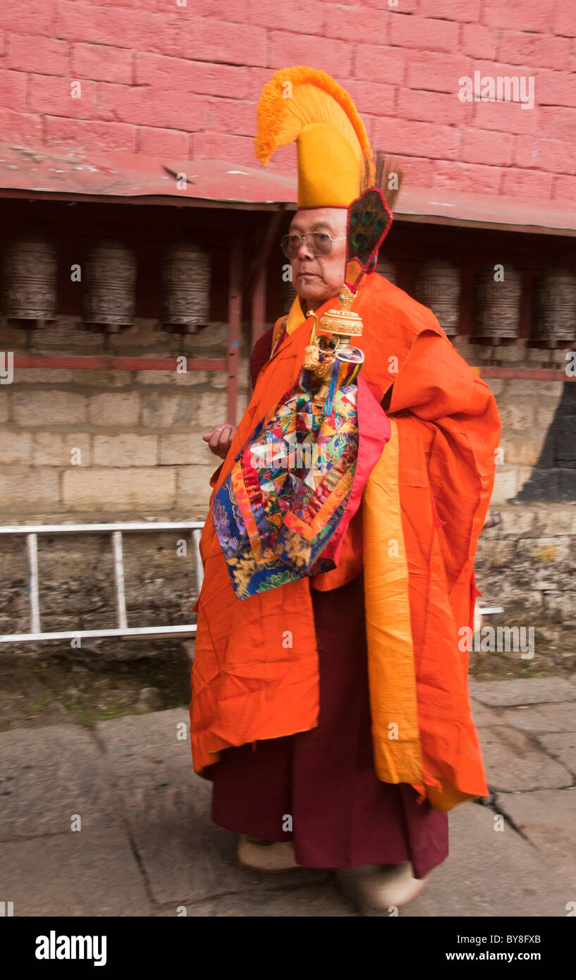 yellow hat monk at the Mani Rimdu Festival at Tengboche Monastery in ...