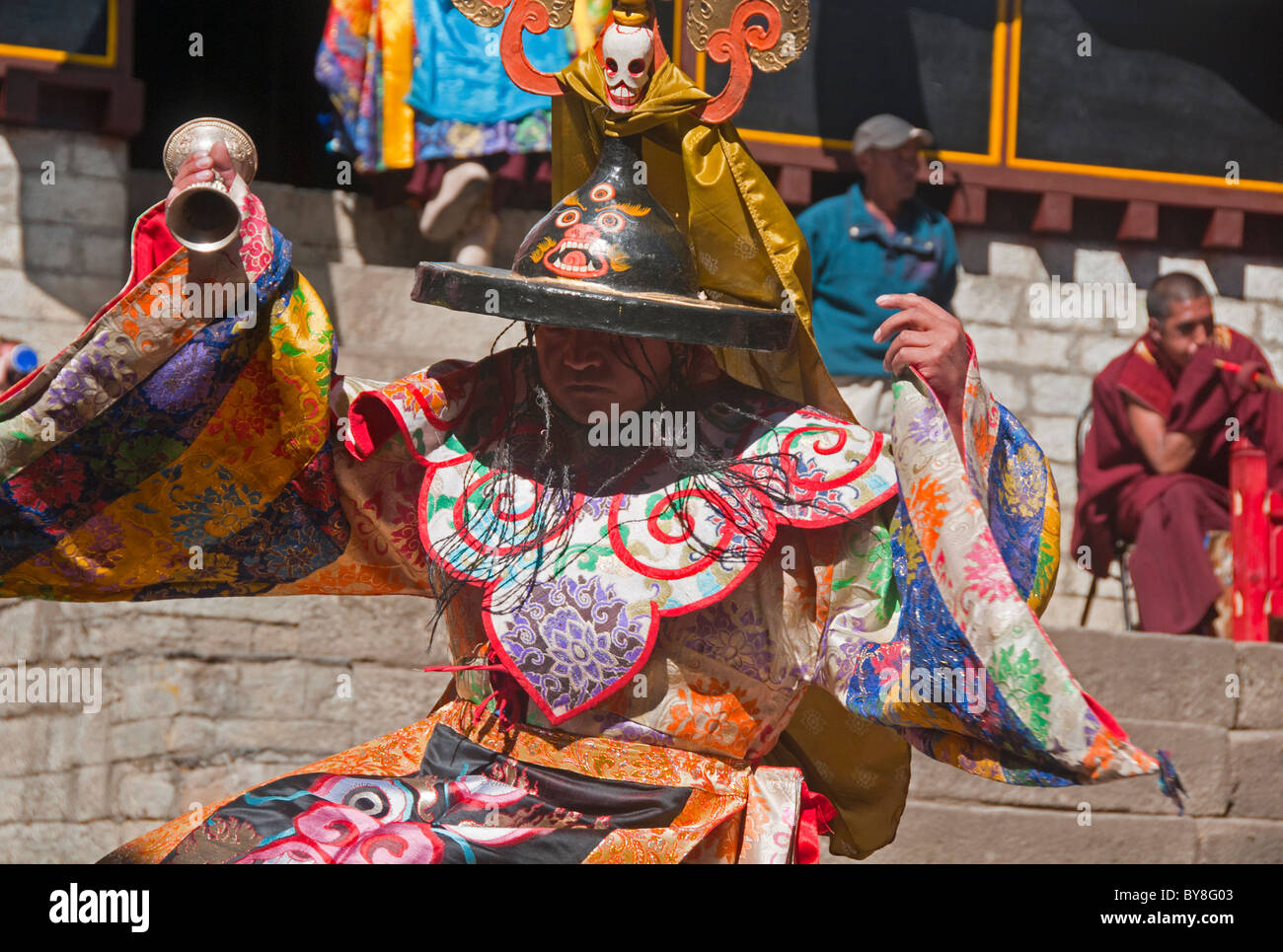 Monk Rimdo costumed monk dancing at the Mani Rimdu Festival at Tengboche Monastery ...