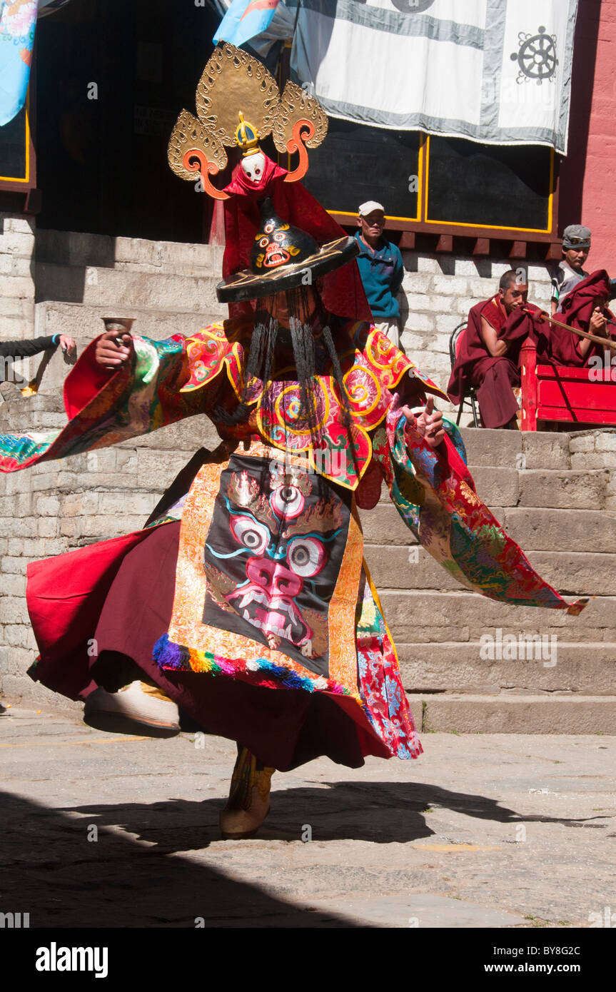 Monk Rimdo monk dancing at the Mani Rimdu Festival at Tengboche Monastery in the ...